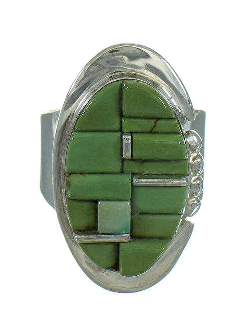 Turquoise Inlay Genuine Sterling Silver Jewelry Ring Size 8 AX89657